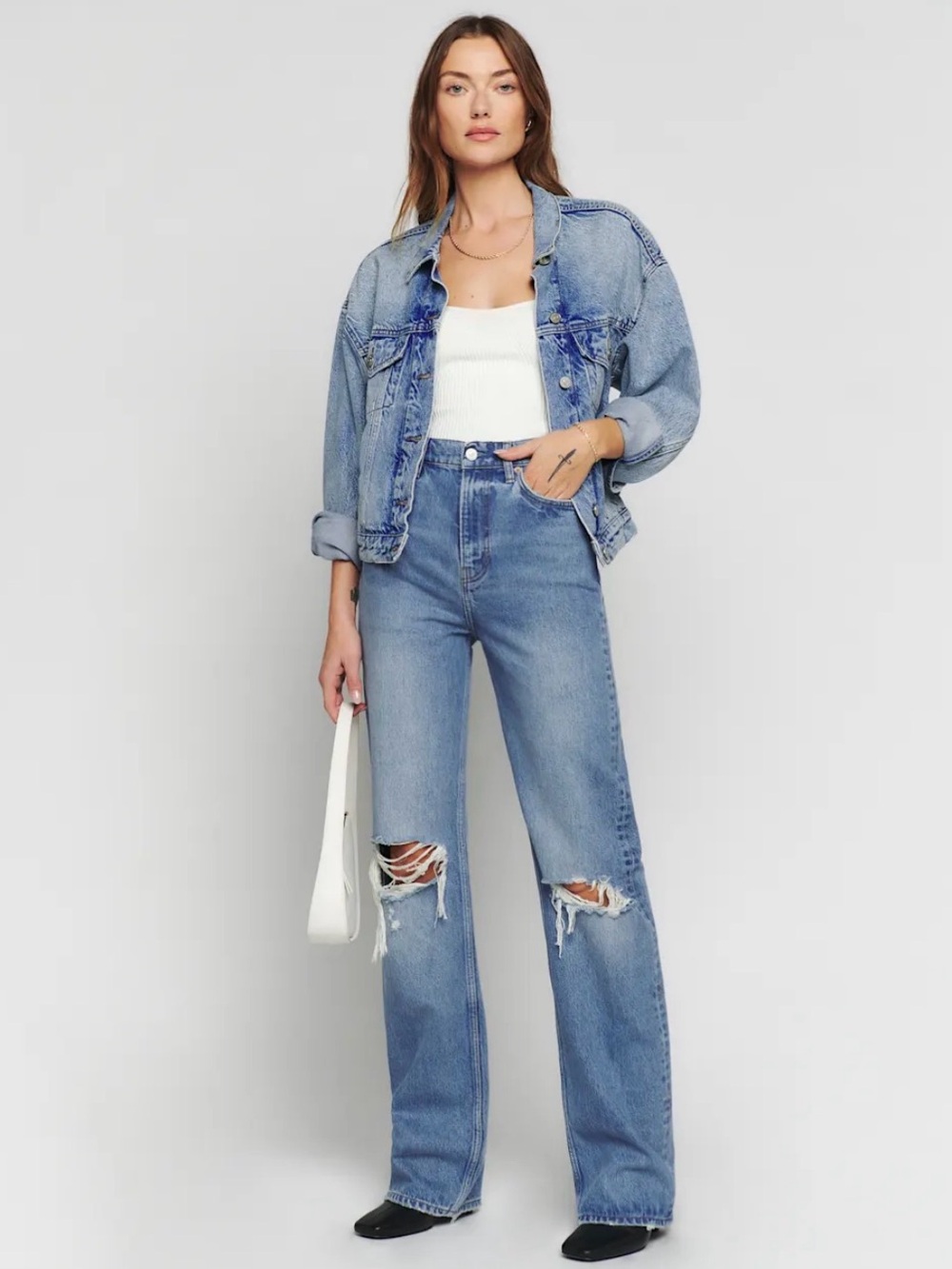 Reformation Jeans Wilder High Rise Wide Leg Jeans in Isle Destroyed EUC Sz 27
